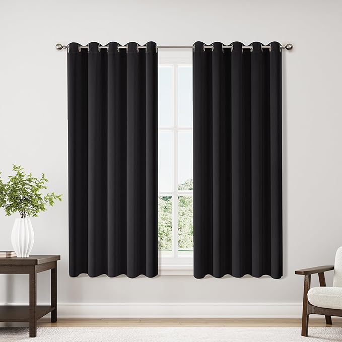 ChrisDowa Blackout Curtains 70 inches Wide for Bedroom - 2 Panels Set Extra Wide Grommet Thermal Insulated Room Darkening Curtains for Living Room (Black, 70 x 63 Inch) by ChrisDowa