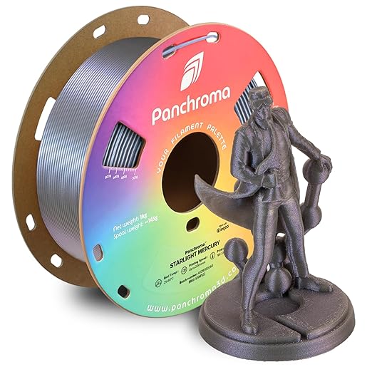 Polymaker Panchroma Grey Color Changing PLA, 1.75mm, 1KG, Glitter Starlight Mercury 3D Printer Filament, Hides Layer Lines, Easy to Print, Tangle Free, AMS Compatible, Works with Most FDM Printers by Polymaker