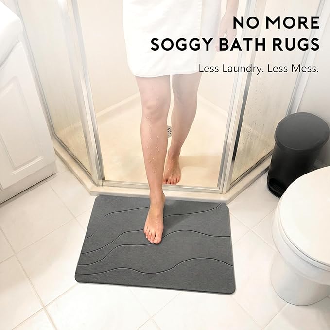 Stone Bath Mat for Shower Exit, Quick-Dry Diatomaceous Earth Bath Mat, New Apartment Essential & Housewarming Gift, 23.5" x 15.5" Dark Gray-Wave - Image 5