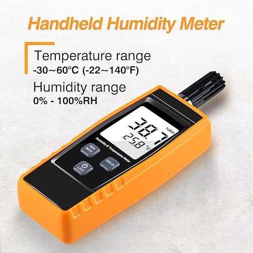 Handheld Humidity Meter, Digital Hygrometer Thermometer 0~100% RH/ -30~60°C (-22~140°F) LCD Display Backlight Moisture Tester Gauge for Outdoor, Home, Industry, Agriculture HVAC - Battery Included - Image 2
