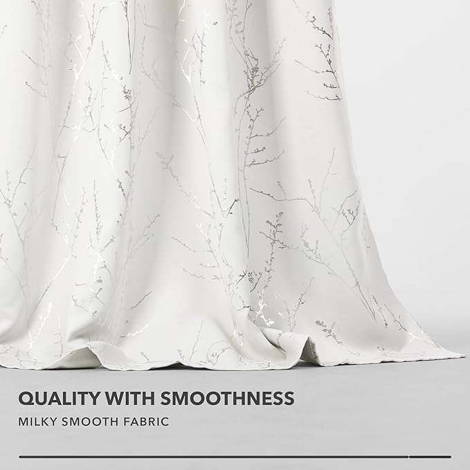 Deconovo Room Darkening Curtains, White Curtain, Thermal Insulated & Noise Reducing Drapes, Silver Branch Pattern, 42 x 63 Inch Long, Grommet Panels for Bedroom Living Room Office Nursery, Set of 2 - Image 9