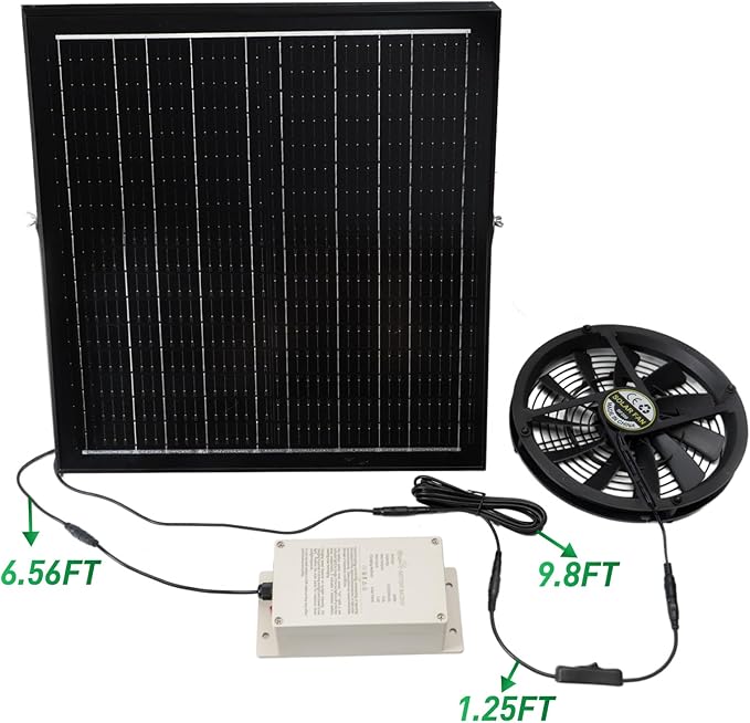 Solar Exhaust Fan with Battery, 40W 10" Solar Powered Fans for Greenhouse with 60Wh Battery Run Day & Night, Solar Vent Fan for Shed Chicken Coop Dog House Outside, Waterproof & Low Noise - Image 5