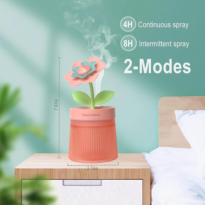 Bedroom Mini Humidifier Cute, Auto Shut Off 260ml With Flower, Cool Mist, 7 Colors Night Light, Quiet, Portable Ultrasonic Essential Oil Diffuser for Plants Office Travel - Image 4