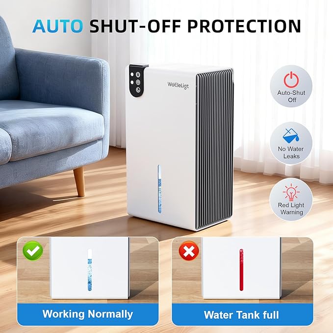 Dehumidifier for Home (85 OZ, 1000 sq ft) Small Dehumidifiers for Basement, Auto Shut-Off, Sleep Mode, 7 Color Light, Quiet Dehumidifier for Bedroom, Bathroom, Living Room with Drain Hose(White Grey) - Image 5