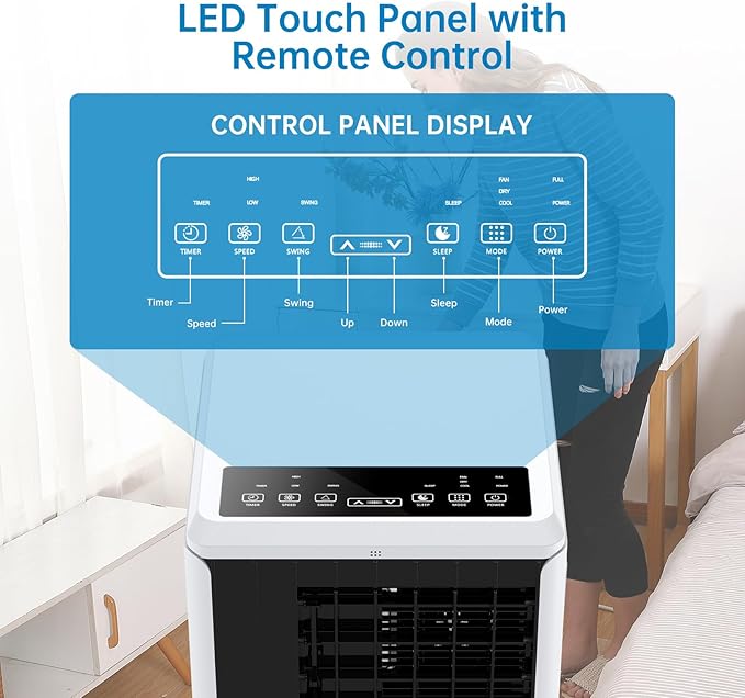 8000 BTUs Portable Air Conditioner with Efficient Cooling, Quiet Portable Cooling AC Up to 350 Sq.Ft. with Dehumidifier, Fan, Sleep Modes, 3-in-1 AC Unit with Remote Control & 24H Timer, Black - Image 4