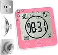 Waterproof Bathroom Wall Clock and Timer, Digital Water Resistant Hanging Timer for Shower, Large Display Kitchen Cooking Countdown Timers, Mirror Suction Clock with Temperature Humidity Meter (Pink) by HomemelindaExquisiteClock