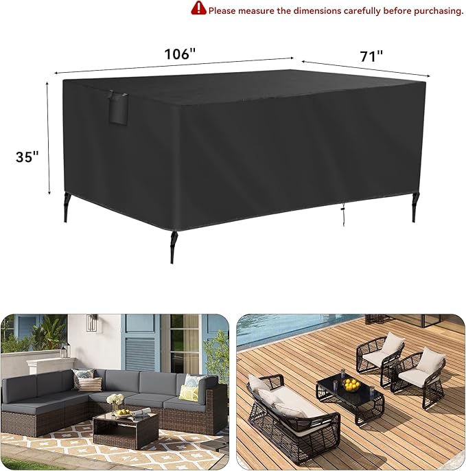 TUOKING Outdoor Furniture Covers Heavy-Duty 420D Waterproof Cover,All-Weather Patio Furniture Protector for Sofa,Chairs & Table-UV-Resistant,Anti-Tear Dustproof Covers (Black, 106"L x 71"W x 35"H) - Image 2