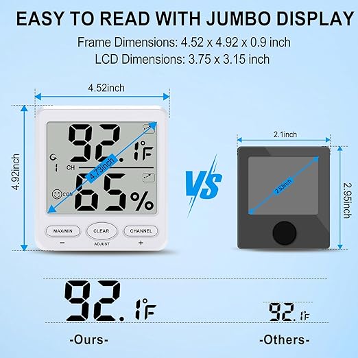 Urageuxy Indoor Outdoor Thermometer Wireless Digital Hygrometer Temperature and Humidity Gauge Monitor with Remote Sensor 4.8 Inches Large Display for Room Greenhouse Garden - Image 2