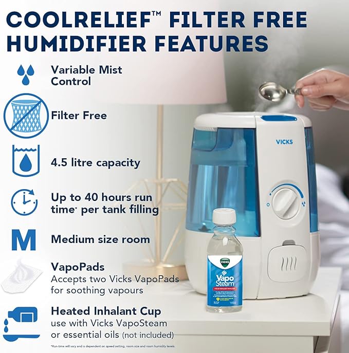 Vicks VUL600C CoolRelief Filter Free Cool Mist Humidifier, White - Image 3