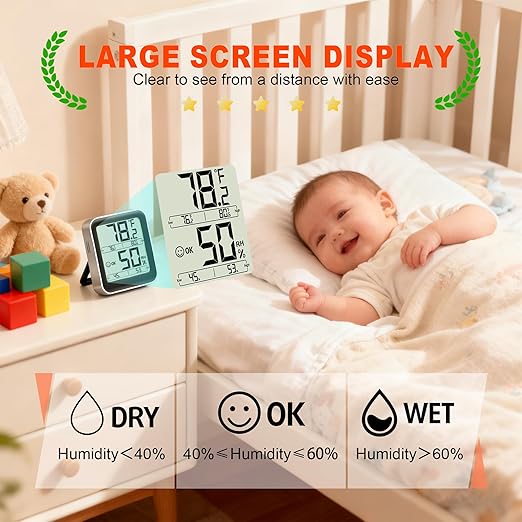 Antonki Room Thermometer Indoor Hygrometer Digital Temperature and Humidity Sensor Meter Humidity Monitor with Max/Min Records - AAA Battery Included - Image 3