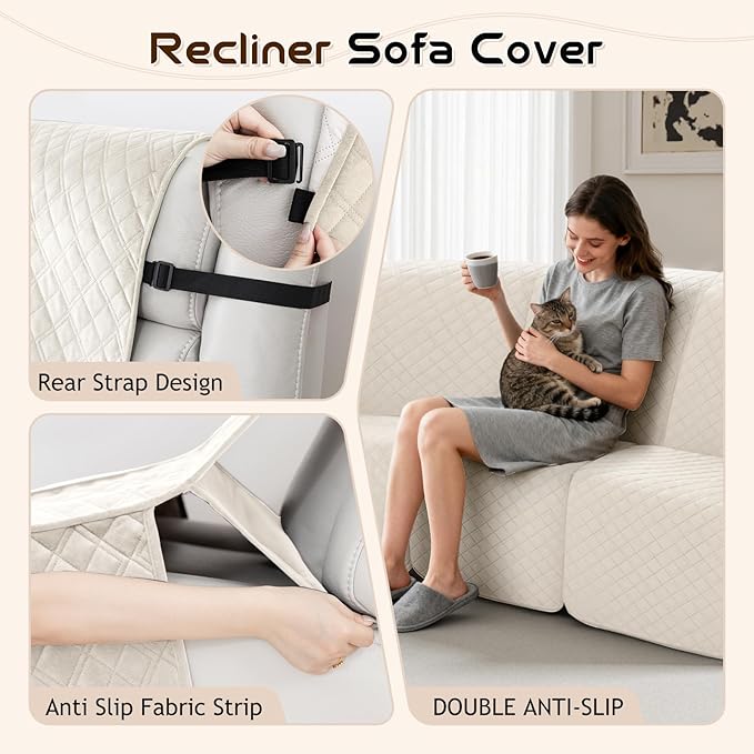 Arfntevss Waterproof Recliner Sectional Couch Covers for Reclining Sectional L Shape Sofa Cover Non Slip Washable Recliner L Shaped Slipcover Dog Additional Seat Protector (1 Seat Cover, Beige) - Image 4