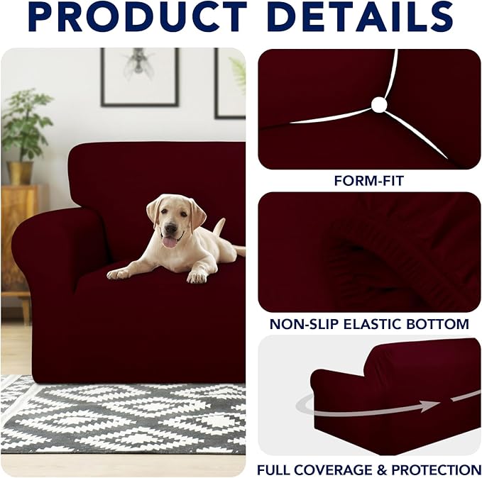 PureFit 100% Dual Waterproof Couch Cover Slipcovers for Couches and Sofas - Stretch Non Slip Fleece Sofa Covers Washable, Leakproof Furniture Protector for Kids, Pets, Dog (Loveseat, Wine) - Image 4