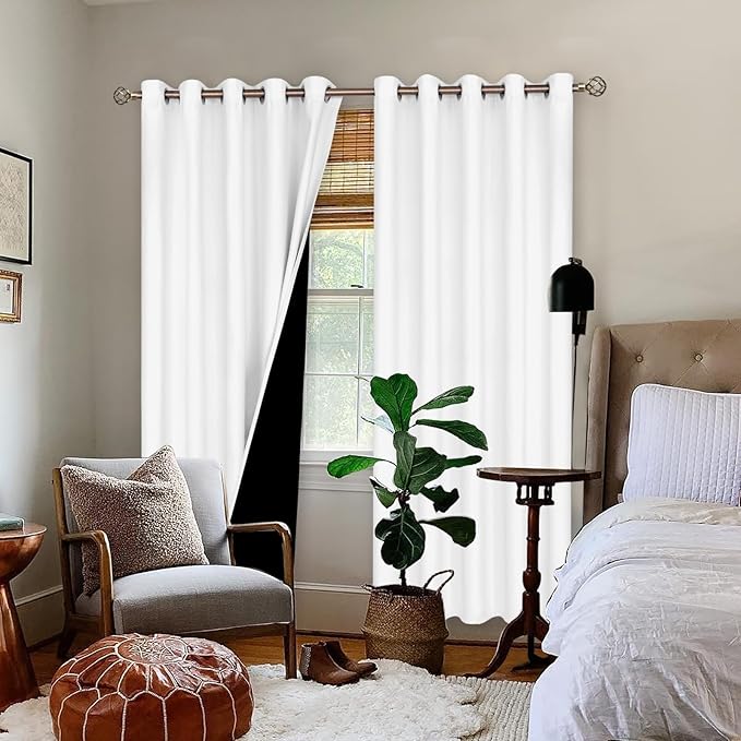 BGment Thermal Insulated 100% Blackout Curtains for Bedroom with Black Liner, Double Layer Full Room Darkening Noise Reducing Grommet Curtain (60 x 84 Inch, White, 2 Panels) - Image 2