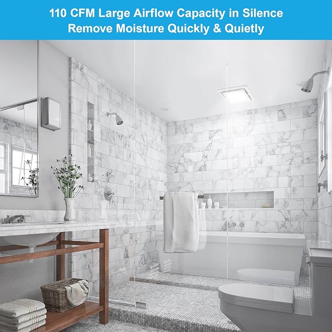 Bathroom Exhaust Fan with Light 110 CFM Quiet 6500K 800LM Household Ventilation Fan Light Combo, Energy Saving Ceiling Mount Bathroom Air extractor, Multipurpose Bath Extractor Easy to Install - Image 2