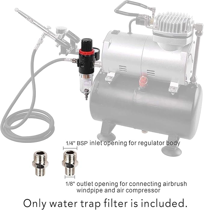 AFR-2000 Pressure Regulator Water Trap Filter for Airbrush Compressor - 1/4" BSP Thread Moisture Separator with Gauge, 0-100 PSI - Image 2