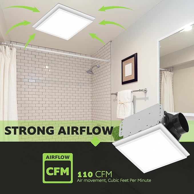 Homewerks 7141-110-G4 Bathroom Fan Integrated LED Light Ceiling Mount Exhaust Ventilation Whisper Quiet 2.0 Sones 110 CFM, White - Image 6