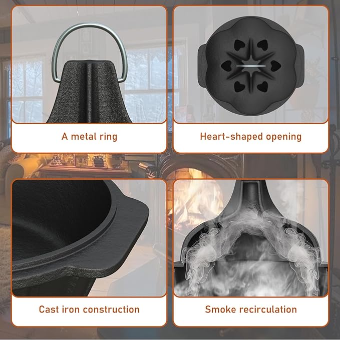 Wood Stove Steamer & Woodstove Steamer Stove Humidifier Cast Iron,2.4 Qt Round Fireplace Humidifier & Simmer Pots with Heart-shaped Vent At The Top Covers (Round-2) - Image 5