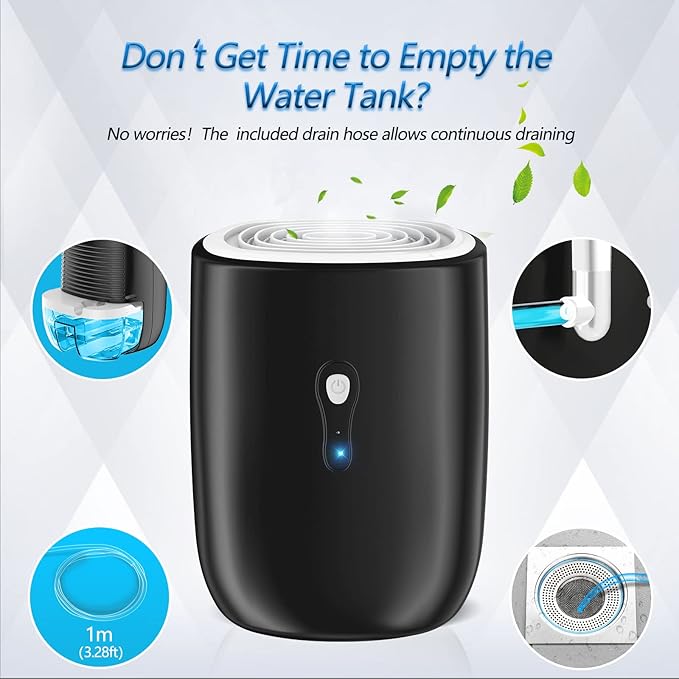 Dehumidifiers for Home 27oz(800ml) Small Auto Shut off Dehumidifiers with Drain Hose,Portable Ultra Quiet Mini Dehumidifier Effective for Bathroom, Basement, Garage, RV, Gun Safe, Closet - Image 4