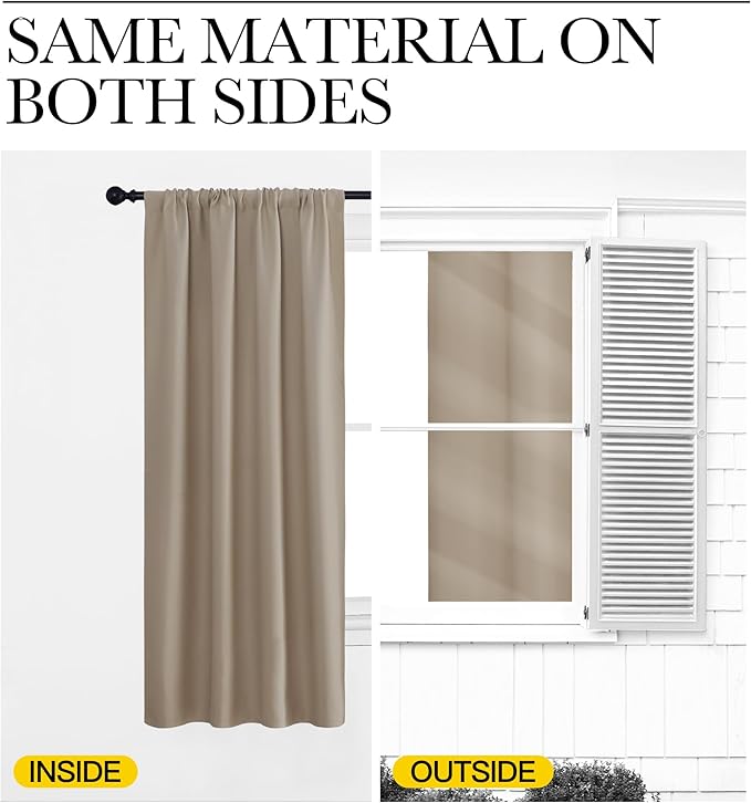 NICETOWN Kitchen Curtains, Short Blackout Drapes, Taupe, 34" Wide by 54" Long, 2 PCs, Thermal Insulated Blackout Curtain Panels for Kids Room, Play Room - Image 5