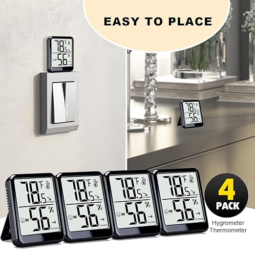 4-Pack Room Thermometer Indoor Hygrometer, Small Digital Temperature and Humidity Monitor Sensor, Temperature Humidity Gauge Meter for Home Baby Room, Plants, Pets - AAA Battery Included - Image 7