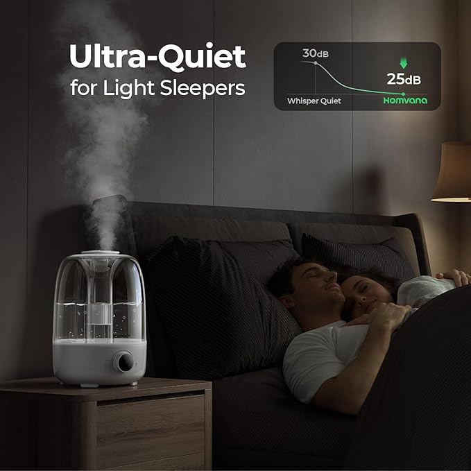 Homvana Humidifiers for Bedroom Diffusers - Top Fill 4L Cool Mist Humidifier Large Room, 40H Runtime Diffusers for Home, Air Humidifier for Plants, Baby Nursery, Easy to Clean, Essential Oil Diffusers - Image 4