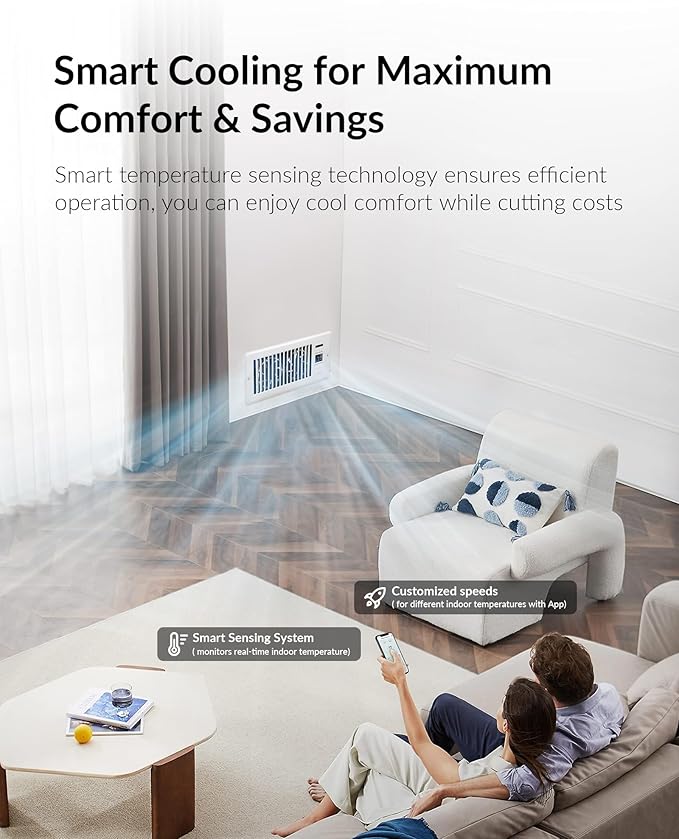 Super Quiet Register Booster Fan for 4" x 10" Register Holes, Smart Register Vent with Dual Intelligent Thermostat and WIFI App Control, Heating Cooling AC Vent Fan (White) - Image 7