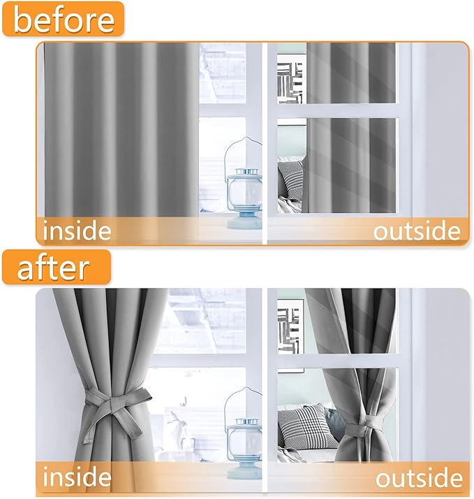 Hiasan RV Blackout Curtains for Bedroom, 52 x 30 Inches Long - Thermal Insulated & Light Blocking Window Curtains for Living Room, 2 Drape Panels Sewn with Tiebacks, Silver Grey - Image 5
