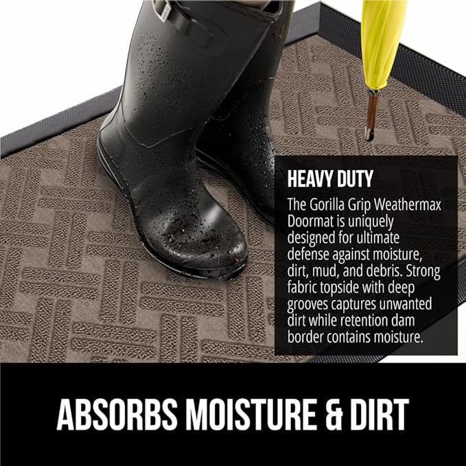 GORILLA GRIP 100% Waterproof All-Season WeatherMax Doormat, 72x24, US Designed Natural Rubber, Stain and Fade Resistant, Low Profile Indoor Outdoor Door Mats, Easy Clean Patio Mat, Taupe Basket Weave - Image 4