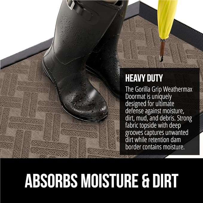 GORILLA GRIP 100% Waterproof All-Season WeatherMax Doormat, 47x35, US Designed Natural Rubber, Stain and Fade Resistant, Low Profile Indoor Outdoor Door Mats, Easy Clean Patio Mat, Taupe Basket Weave - Image 5