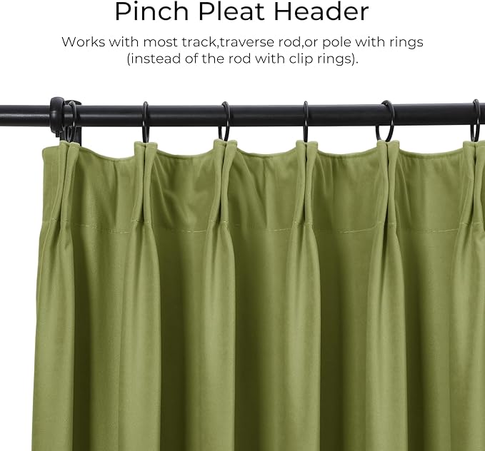 TWOPAGES Luxury Velvet Curtain Pinch Pleated Grass Green Curtain 96 inch Long Thermal Insulated Blackout Drapes for Bedroom Living Room Indoor Window (1 Panel,Grass Green,40Wx96L) - Image 2