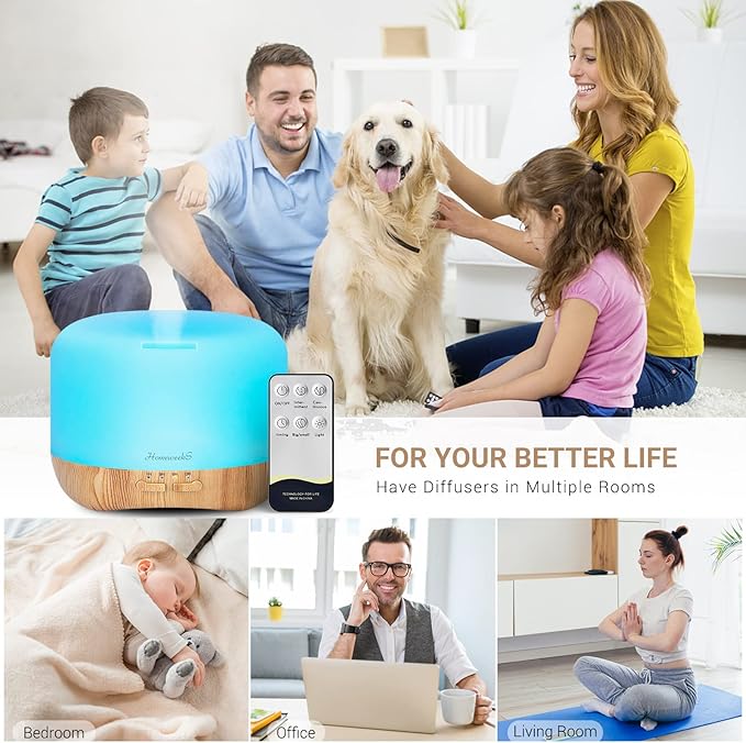 Aromatherapy Essential Oil Diffuser for Room: Colorful Aroma Air Humidifier with Adjustable Cool Mist Mode, Waterless Auto Off Ultrasonic Diffusers for Large Small Room Home Office 500ML - Image 2