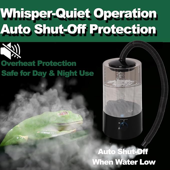4L Reptile Humidifier Fogger with Extended Hose - Adjustable & Quiet Fogger/Mister for Chameleon, Bearded Dragon, Amphibians - Large Capacity(Black) - Image 6