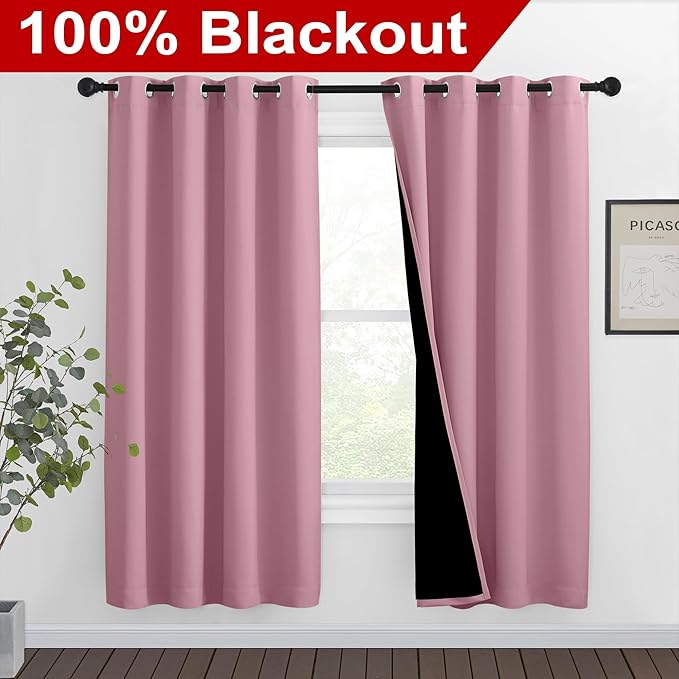 NICETOWN Crystal Pink Full Shade Curtain Panels, Pair of Thermal Insulated & Energy Efficiency Blackout Curtains for Living Room Windows, Lined Silky Performance Window Dressing (46" Wide x 72" Long) - Image 2