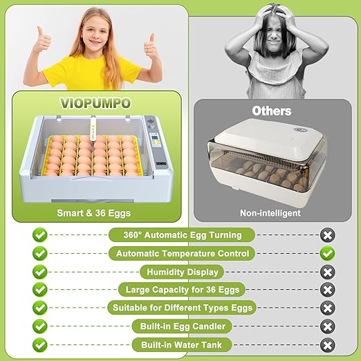 36 Eggs Incubator for Hatching Chicken/Goose/Quail/Duck/Turkey Eggs, 360° View Incubator with Automatic Egg Turning/Humidity Control/Low Humidity Alarm/Adjustable Tray, for Beginner/Farm/Teaching/Home - Image 6