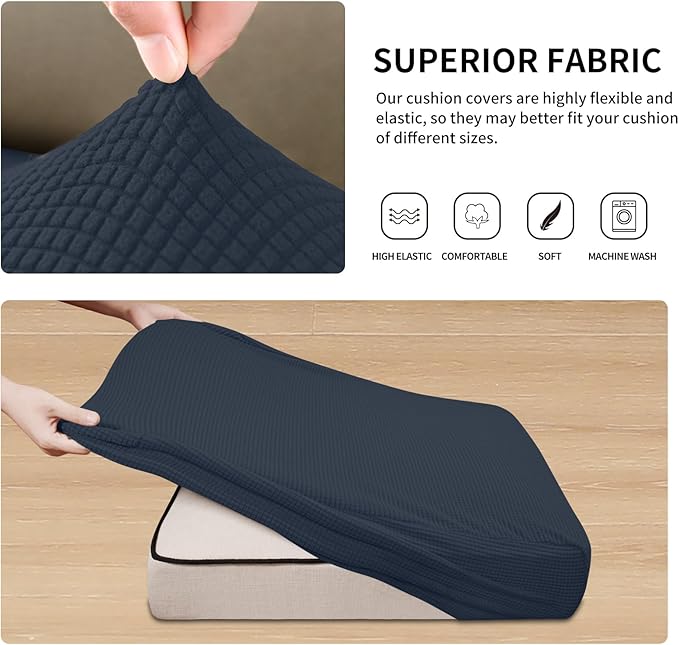 Easy-Going Stretch Individual Loveseat Couch Cushion Cover Sofa Cushion Furniture Protector Sofa slipcover Soft Flexibility with Elastic Bottom (2-Piece Loveseat Cushion Cover, Dark Blue) - Image 5