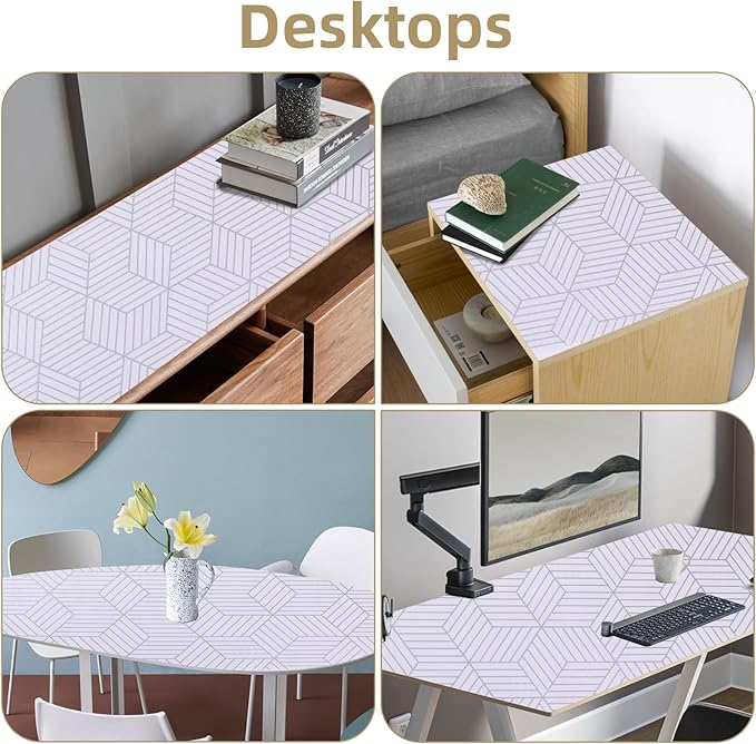 Shelf Liners for Kitchen Cabinets 12in x 10FT, Non Adhesive Cabinet Liner Strong Non-Slip Thickened Silver Geometric Easy to Clean for Shelf, Cabinet, Refrigerator with Knife and Tape Measure - Image 8