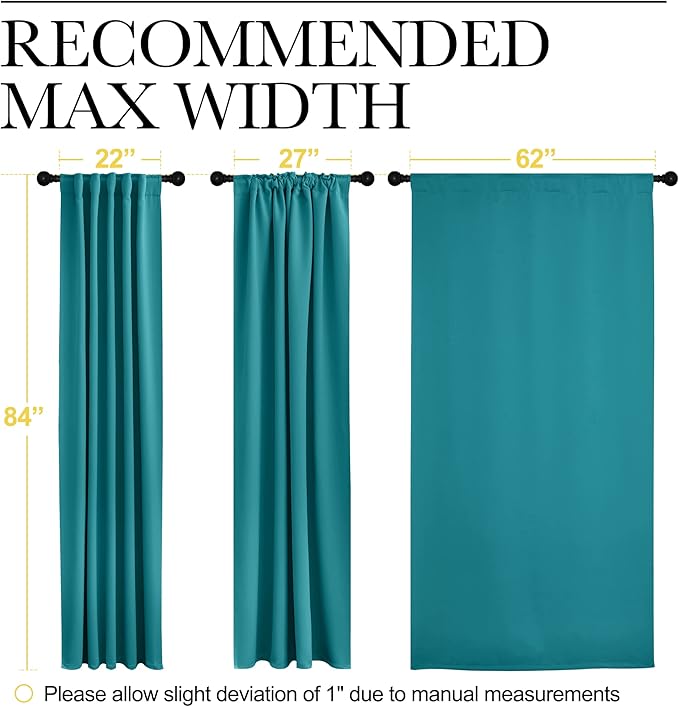 NICETOWN Room Darkening Curtains for Patio Sliding Glass Door, Window Treatment Curtains with Rod Pocket & Back Tab (Peacock Teal, 2 Panels, 62" Wide x 84" Long) - Image 7