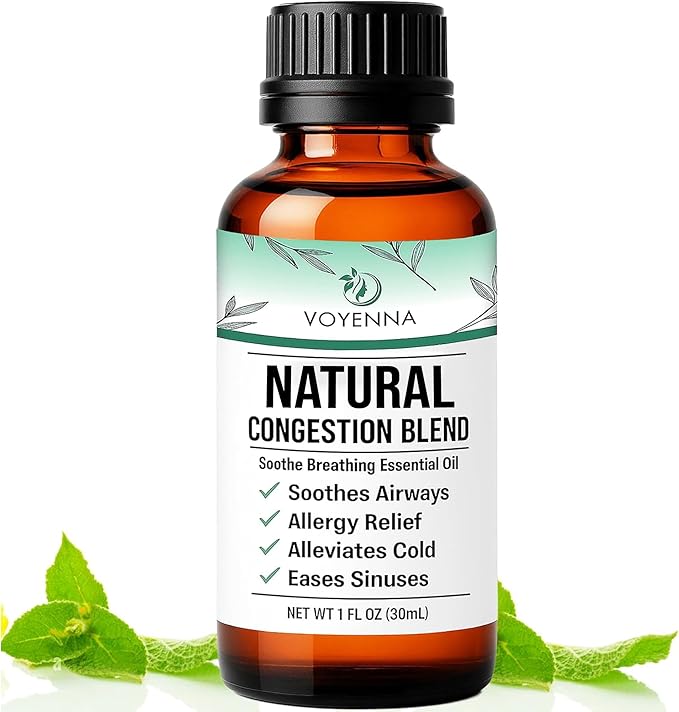 Essential Oil Breathe Blend for Diffuser, Humidifier, Aromatherapy & Rub with Peppermint & Eucalyptus Oils | for Headache, Allergy & Congestion by Voyenna