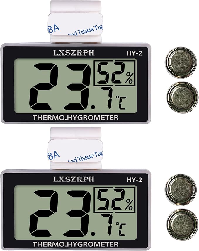 Reptile Thermometer Hygrometer Digital Amphibian Thermometer with Hook Temperature Humidity Meter Gauge for Reptile Tanks, Terrariums, Vivarium HD LCD (2packs) by LXSZRPH
