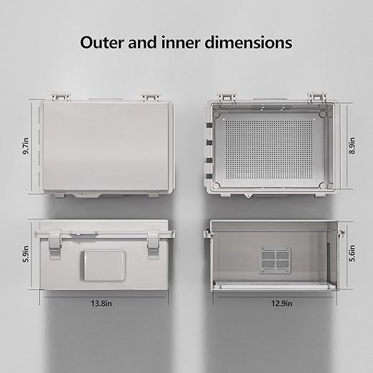 Electrical Junction Box, Ventilated Design, Cable Grommets, Indoor/Outdoor Use with Mounting Panel & Hinged Cover. Waterproof IP 65. (Grey Cover, 13.8"x9.7"x5.9") - Image 6