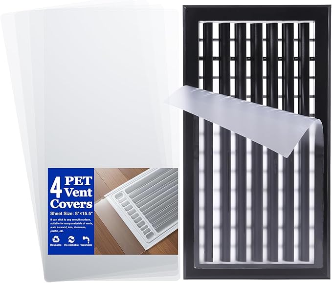 4 Pack PET Vent Covers with Nano Adhesive, 8" X 15.5" for Floor, Wall, Ceiling Vents and Air Registers, for RV, Home, Office AC Vents, Non-Magnetic, Fits on Plastic, Wood, Iron, Aluminum Vent Covers by CreateAColorfulLife