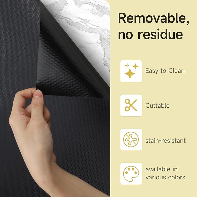 WochiTV Adhesive Shelf Liner 11.8 X 120 Inches Peel and Stick Kitchen Liner for Cabinets, Drawers Removable Protector Mat Waterproof Contact Covering for Dresser Pantry Countertops Shelves, Black - Image 5