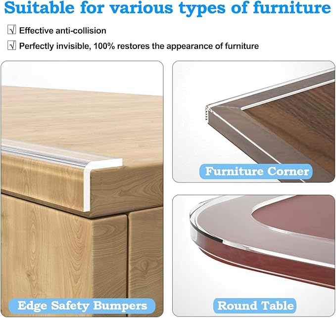 Edge Corner Protector Baby Proofing,Soft Clear Furniture Table Corner Guard & Edge Safety Cabinet Door Bumper,Crib Bumpers,Wall Protector,6.6ft(Width 0.8 in，Thickness 0.08 in) - Image 6
