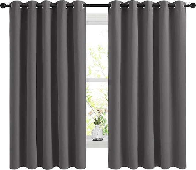 NICETOWN Blackout Curtains Panels for Bedroom, 2 Panels, 66 x 60 Inch, Gray, 3 Pass Microfiber Noise Reducing Thermal Insulated Solid Ring Top Blackout Window Drapes by NICETOWN