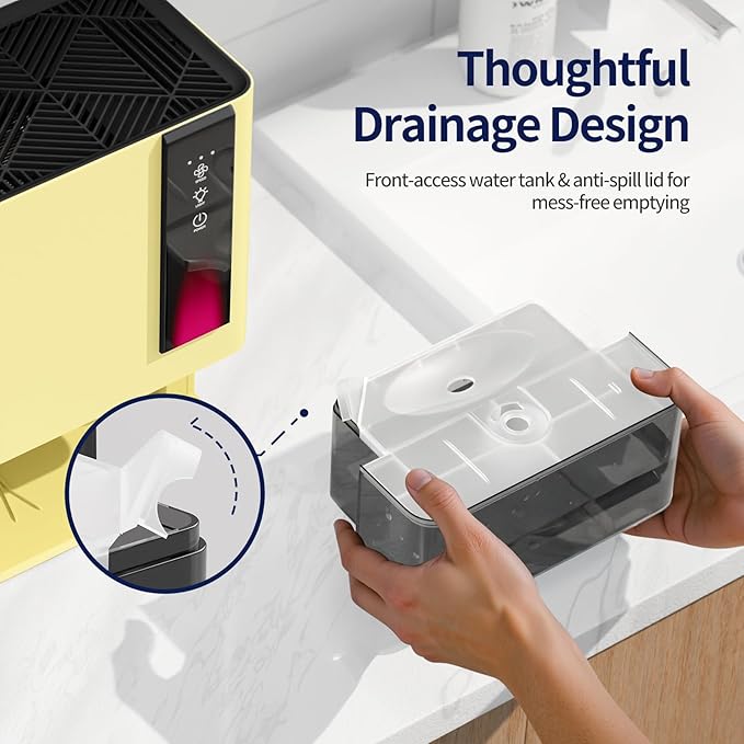 Dehumidifiers for Home, Dehumidifier for Bedroom Bathroom Basement with Auto Shut Off, Dual-Semiconductor Quiet Dehumidifier, Yellow - Image 4