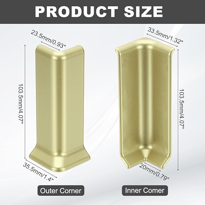 uxcell Self Adhesive Baseboard Corner Blocks, 4.07 Inch Wall Edge Corner Protector 2 Inside + 2 Outside Corners-Connector for Wall Floor Furniture Edge(Champagne) - Image 2