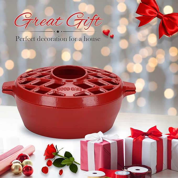 G Good Gain Wood Stove Steamer, Fireplace Humidifier, Cast Iron Humidifier for Stove, Matte Black Finish, Rust Resistant, Lattice Top, 2.5 Quart Capacity, Wood Burning Stove Indoor Decorative. RED - Image 8