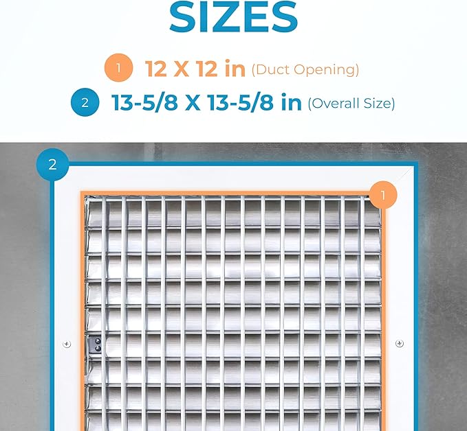 Aluminum 12 x 12 Inch Air Vent Covers Wall AC Grille – Premium Register Vent Cover – Durable Rustproof Aluminum Wall Vent – Multi-Shutter Damper – Individually Adjustable Front Blades, White - Image 3