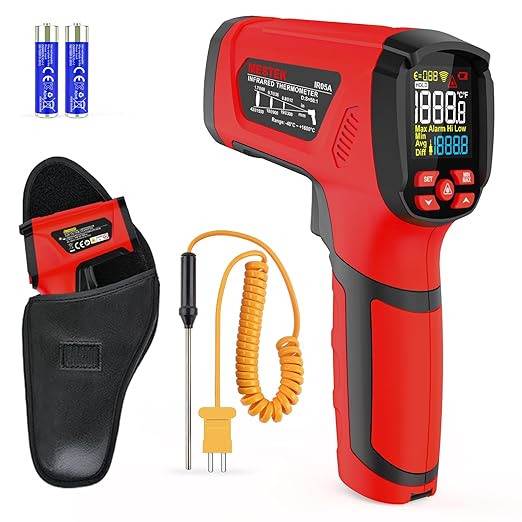 -40℉~2912℉ MESTEK Infrared Thermometer High Temperature Gun,50:1 Dual Laser Thermometer/K-Probe 14°F - 932°F, Digital Laser IR Temp Gun for Cooking,Pizza Oven, Engine, Kiln, Forging, Industrial Use ﻿ by MESTEK