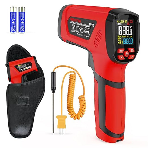 -40℉~2912℉ MESTEK Infrared Thermometer High Temperature Gun,50:1 Dual Laser Thermometer/K-Probe 14°F - 932°F, Digital Laser IR Temp Gun for Cooking,Pizza Oven, Engine, Kiln, Forging, Industrial Use ﻿ by MESTEK